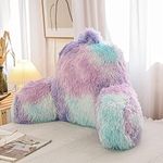 A Nice Night Faux Fur Reading Pillow Bed Wedge Large Adult Children Backrest with Arms Back Support for Sitting Up in Bed/Couch for Bedrest,BluePurple