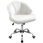 Yaheetech Modern Velvet Desk Chair with Tilt Function Cute Swivel Vanity Chair Upholstered Armless Home Office Chair Adjustable Chair with Shell Back for Bedroom White