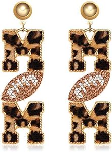 Boderier Mother's Day Dangle Earrings Leopard MOM Drop Earrings Statement Jewelry Gifts for Mother's Day (Leopard Football)