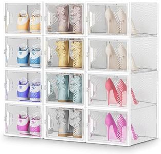 Stelive 12PCS Shoe Display Box Plastic Shoe Box Storage Containers Stackable Shoe Organizer Shoe Storage Box Magnetic Door Transparent Sneaker Case Dustproof Shoe Storage Bin, 33 x 25.4 x 18.6cm