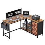 Treesland L Shaped Desk with Drawers, Computer Desk with Storage & Shelves, Corner Desk with Storage, Home Office Desks with Drawers, L Shape Desks with Storage, Brown