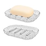 2-Pack Soap Dish, Soap Holder, Soap Saver, Holder Tray for Bathroom Counter, Shower, Kitchen, Easy Cleaning, Dry, Stop Mushy Soap, Clear