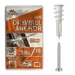 Pack of 50 Self Drilling Drywall Anchors #8 and 50 Philips Pan Head Self Tapping Screws for Gypsum Boards & Drywalls or Plasterboard - Holds up to 75 Lbs / 34 Kg - No Hole Prep Needed - by Mobi Lock