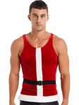 JEATHA Men's Christmas Santa Claus Costume Velvet Tank Top Vest with Belt Christmas Fancy Dress Red 3XL