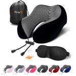 ProQ Memory Foam Travel Pillow for Neck Pain, Sleeping, Travelling with Eye Mask & Noise Isolating Ear Plugs Portable Combo Men & Women, Pack of 1 (Black)