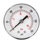 Pressure Gauge, 50mm Dial 1/4 BSPT Axial Pressure Gauge for Air, Water, Oil and Gas(0-300psi 0-20bar)