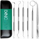 Antonki 6 Pcs Dental Tools, Teeth Cleaning Tools, Dental Hygiene Kit, Dentist Picks Professional Stainless Steel Dentist Tools Plaque Remover Tartar Scraper - with Case