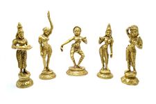 Two Moustaches Brass Apsara Showpieces - Set of 5 Statues, Decorative Items for Home, Show Pieces for Home Decor, Gifts for House Warming Ceremony, Ethnic Home Decor, Standard, Pack of 5