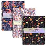 Pukka Pad, Bloom A4+ Jotta Notebooks – Pack of 3 Wirebound Notebooks in Assorted Blue, Black, and Cream Floral Designs – 160 Pages of 80GSM Lined Paper