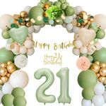 21st Birthday Decorations for Her Him, Party Decoration with Sage Green Balloons Aach, Happy Birthday Banner, Number 21 Foil Balloon, Sage Green Balloons for Men Women 21st Birthday Party Decoration