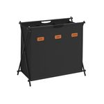 SONGMICS Laundry Hamper, Laundry Basket, 135 L Laundry Sorter 3 Sections, Collapsible X-Frame, Clothes Organiser with Customisable Labels, Laundry Room, Bedroom, Bathroom, Ink Black LCB130B01