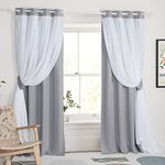 NICETOWN Bedroom Blackout Curtains 2 Panels, Grommet Top Double Layer Drapes Decorative Covering with White Crushed Sheer Curtains for Living Room, W52 x L84, Silver Grey