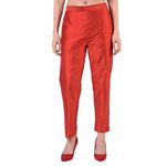 Floreos Women's Straight Pant Silk with Cotton Lining Trouser, Red, 34