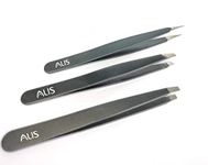 Alis Professional Stainless Steel Tweezers Set – 3 Pieces Combo Set | Great Precision for Facial Hair, Eyebrows Extensions, Ingrown Hair, Splinter, Blackhead, Nose Hair Remover (Black) for Daily Beauty Routine