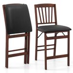 Giantex Folding Bar Stools Set of 2, 24.5" Counter Height Bar Dining Chairs with Back, Padded Seat, Footrest & Rubber Wood Legs, Upholstered Foldable Barstools for Kitchen Island, No Assembly Needed