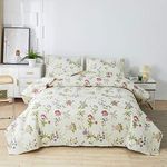 MINCHI Floral Bedspread Twin Size Lightweight Botanical Flower Coverlet Green Leaf Purple Red Pink Flowers Printed Quilt Set Soft All Season Bedding with 2 Pillow Shams