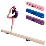 COSTWAY Folding Gymnastics Balance Beam, 7ft/210cm Kids Training Beam with Carry Handles, Anti-Slip Base, Floor Gymnastics Beams for Home Gym Exercise (Brown)