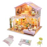 SICSHTOP Dolls house kit, DIY Wooden DollHouse Kit - Pink Dream House with Cute Furnitures, 3D Wooden Puzzle Booknook Model Kits, Art Bookshelf Insert Decor for Teenagers