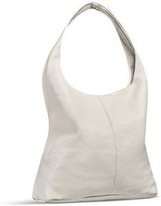 Italian Genuine Leather Hobo Bag for Women with Zipper | Large Soft Slouchy Shoulder Handbag Tote Bucket Purse Pocketbook (Beige)