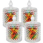 Hedume 4 Pack Crystal Candy Jar with Lid, Glass Food Storage Organization Set Suitable as Candy Dish, Cookie Tin, Food Storage and Organization (Diameter 3.3 Inch)