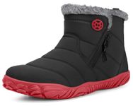 Men Women Warm Fur Lined Winter Snow Boots Wide Toe Box Barefoot Boots Water Resistant Outdoor Black Red