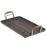 Anolon 84695 Advanced Home Hard Anodized Nonstick Double Burner Griddle/Grill Pan with Roasting Rack, Aluminum, Bronze