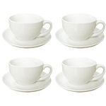 BPFY 6.7Ounce (200 Milliliter) Set of 4 Porcelain Cappuccino Cups with Saucers, Demitasse Cups, Ceramic Coffee Cups for Specialty Coffee Drinks, Latte, Cafe Mocha and Tea, White