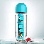 OCTOPUSPRIME 2 in 1 Weekly Medicine 600ml Pill Box Organizer with Water Bottle Protein Shaker Weekly 7 Compartments with Drinking Bottle (1 pcs-Multicolor)