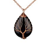 El Regalo Tree of Life Wire Wrapped Drop Natural Stones Healing Crystal Chakra Pendant Necklace - Unique Handcrafted Gemstones Pendant Necklaces (Black Onyx) For Unisex Adult