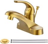WOWOW 4 Inch Bathroom Faucet Single Handle Faucet for Bathroom Sink Brushed Gold Vanity Faucet with Lift Rod Drain Assembly, Rv Lavatory Faucet 3 Hole