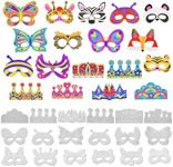 VKPI 48 PCS Color Your Own Paper Crowns and Paper Masks, DIY Art Coloring Craft Activity for Kids Birthday Dress up Party Favors Decoration, School Home Art Coloring Activities