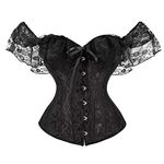 L&ieserram Corset Women Vintage Victorian Bustier Sexy Bodice, Bodice Women Elegant Gothic Lace Heart Short Sleeve Lace Top Waist Trainer Bodice Sexy Woman with Panties - Black - M