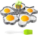5 Pcs Pancake Mold Set – Stainless Steel Pancake Molds for Griddle with Fun Shapes, Comfortable Handles, and Non-Slip Design – Egg Shaper for Frying Pan With Silicone Brush for Easy Use & Cleaning