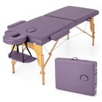 Giantex Massage Table, Portable Massage Bed w/Carrying Case, 2-Section Salon Spa Facial Care Tattoo Bed, Height Adjustable, Wood Frame, Professional Massage Lash Bed for Eyelash Extension (Purple)