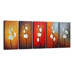 Wieco Art Large Modern Colorful Flowers Artwork 5 Piece 100% Hand Painted Framed Contemporary Abstract Floral Oil Painting on Canvas Wall Art Ready to Hang for Living Room Bedroom Home Decorations