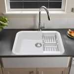 Ruhe® Crystal White Quartz Single Bowl 24x18x9 inches Kitchen Sink with Round Corners | Sound-Absorption and Durable Kitchen Sink | Including Sink Coupling, Waste Pipe and Vegetable Basket