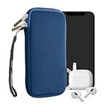 kwmobile Neoprene Phone Pouch Size XXL - 7" - Universal Cell Sleeve Mobile Bag with Zipper, Wrist Strap - Blue