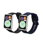 kwmobile Straps Compatible with Huawei Watch FIT Special Edition (B39) Straps - 2X Replacement Silicone Watch Bands - Black/Dark Blue