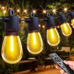 Festoon Lights Mains Powered Outdoor - 50FT/15M String Lights 15+1 S14 LED Bulbs Dimmable with Remote Control, IP65 Waterproof Garden Lights for Patio Gazebo Pergola Porch Yard Wedding Party