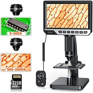 Opqpq LCD Digital Microscope - 2000X Biological Microscope with Digital&Microbial Lens - Electronic Microscope with 7'' IPS Display, 10 LED Lights, 12MP Camera, Windows/Mac OS Compatible