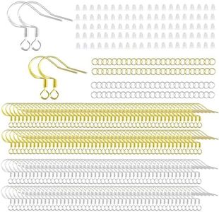 200 PCS 14K Gold Tone and Silver Earring Hooks 925 Sterling Silver Plated Hypoallergenic Ear Wires Fish Hooks with 100 PCS Clear Silicone Earring Backs and 100PCS Jump Rings for DIY Jewelry Making