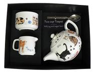 Cats Teapot, Milk jug and Sugar Bowl in Gift Set - Porcelain teapot, with Matching Milk & Sugar in Gift Boxed Package