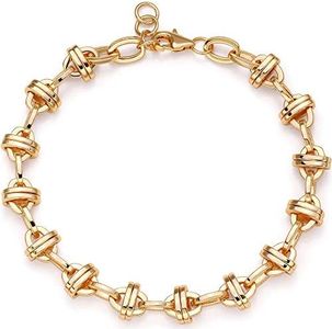 MEVECCO Gold Beaded Bracelets,18K Gold Plated Handmade Cute Satellite Diamond Cut Oval and Round Beads Rope Chain Dainty Bracelet for Women, 7.5 Inch, Brass, Cubic Zirconia