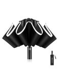XIXVON Umbrella Pro (10 Ribs, Black) | UPF 50+ 99% UV Protection, Reflective Safety Strip, Sturdy Windproof, Travel Portable, Automatic | Reverse Folding Umbrella