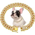 Gold Dog Chain Diamond Cuban Collar Walking Metal Chain Collar,Pet Cuban Collar Jewelry Accessories for Dogs Cats（10inch，Gold）