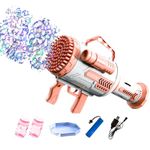 VikriDA Bazooka Bubble Gun - Upgraded 100 Holes Bubble Machine Gun, Rocket Bubble Gun with Light & Bubble Solutions, Bubble Blaster Maker for Kids, Wedding, Birthday Gift, Party Favors - Pink