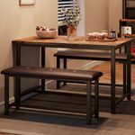 IDEALHOUSE Dining Table Set for 4, Kitchen Table with Upholstered Bench, Rectangular Dining Room Table Set with 2 Benches, 3 Piece Kitchen Table Set for Small Space, Apartment, Studio, Rustic Brown