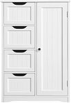 Yaheetech Wooden Floor Cabinet, Side Storage Organizer Cabinet Unit Hallway Entryway Cabinet with 4 Drawers and 1 Cupboard, Free Standing Storage Organizer for Living Room/Bathroom/Kitchen, White