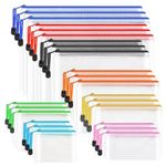 Flow fire Plastic Zip Wallets, 24 Pcs Mesh Zipper File Folders Lock Bags in 8 Different Sizes(A3 A4 A5 B4 B5 B6 A6 Bill), Waterproof Document Storage Bags for School Office Travel Receipts Storage