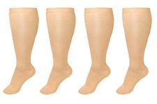 2 Pair Plus Size Compression Socks for Women Men Flight Socks Knee High Support Compression Socks Wide Calf Medical Compression Stocking Plus Size Running Socks (4XL, WQH144-6)